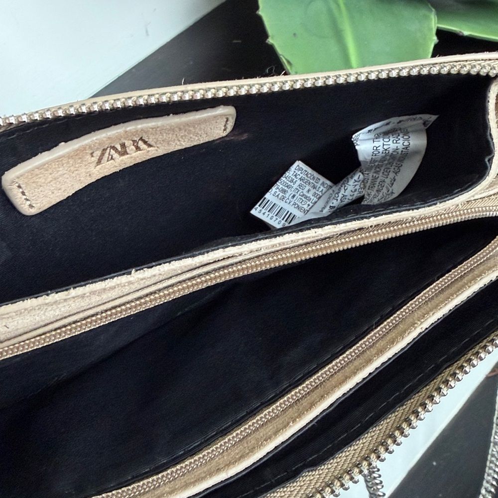Zara genuine leather suede crossbody clutch shoulder bag studded neutral - Picture 9 of 9